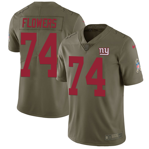 Nike Giants #74 Ereck Flowers Olive Men's Stitched NFL Limited Salute to Service Jersey - Click Image to Close